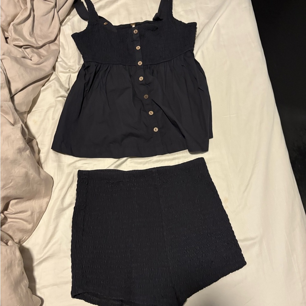 Free people black shorts and blouse matching set